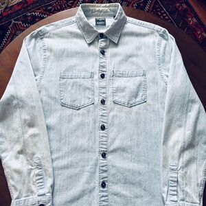Todd Snyder Italian Bleached Denim Over Shirt size L Blue Worn Wash